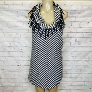 Anthropologie  Corey Lynn Calter stripe wool dress with a cowl neck and fringe